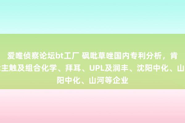 爱唯侦察论坛bt工厂 砜吡草唑国内专利分析，肯求东说念主触及组合化学、拜耳、UPL及润丰、沈阳中化、山河等企业