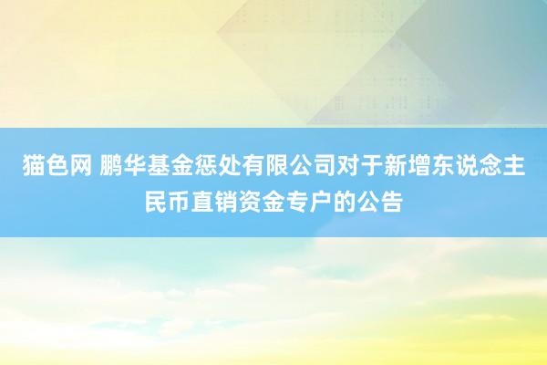 猫色网 鹏华基金惩处有限公司对于新增东说念主民币直销资金专户的公告